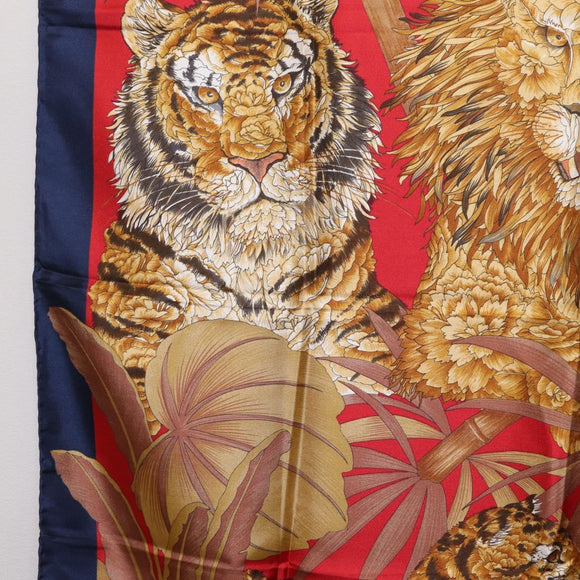 Salvatore Ferragamo Lion Scarf Silk Black Auth am13214V