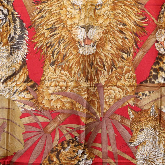 Salvatore Ferragamo Lion Scarf Silk Black Auth am13214V