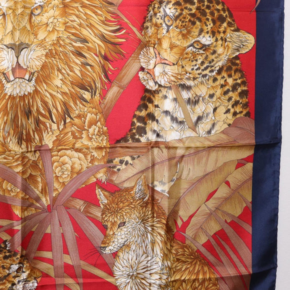 Salvatore Ferragamo Lion Scarf Silk Black Auth am13214V