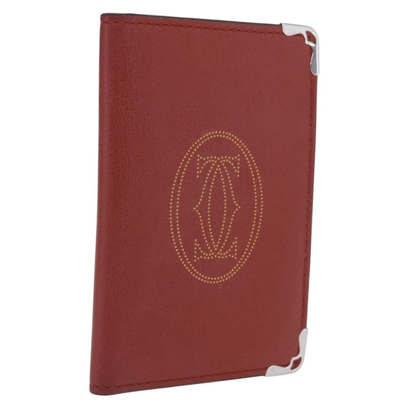 Cartier Card Case Leather Bordeaux Silver Auth am13216V
