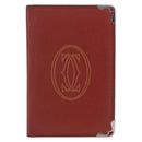 Cartier Card Case Leather Bordeaux Silver Auth am13216V-2