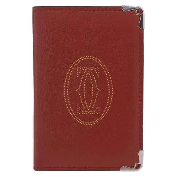Cartier Card Case Leather Bordeaux Silver Auth am13216V