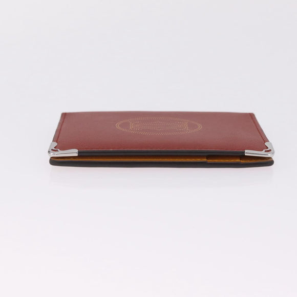 Cartier Card Case Leather Bordeaux Silver Auth am13216V