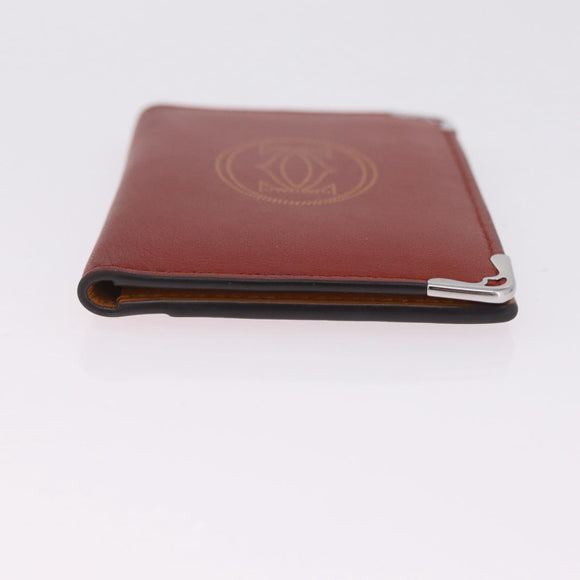 Cartier Card Case Leather Bordeaux Silver Auth am13216V