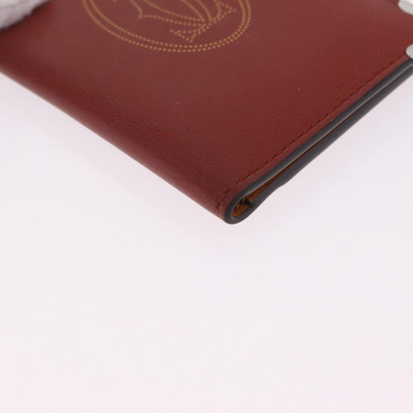 Cartier Card Case Leather Bordeaux Silver Auth am13216V