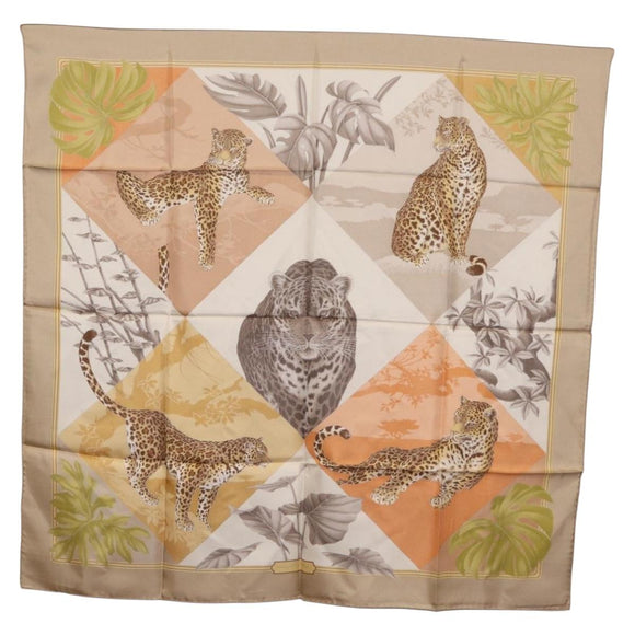 Salvatore Ferragamo Leopard Scarf Silk Beige Auth am13219V