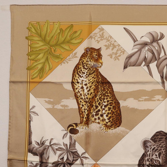 Salvatore Ferragamo Leopard Scarf Silk Beige Auth am13219V