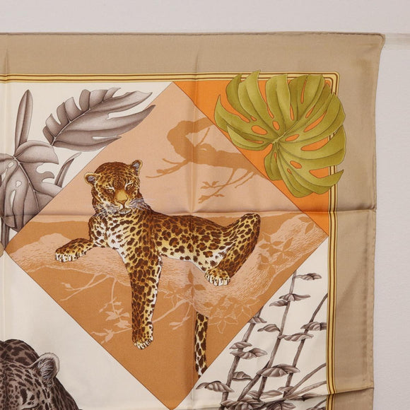 Salvatore Ferragamo Leopard Scarf Silk Beige Auth am13219V
