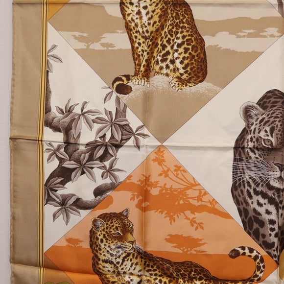 Salvatore Ferragamo Leopard Scarf Silk Beige Auth am13219V