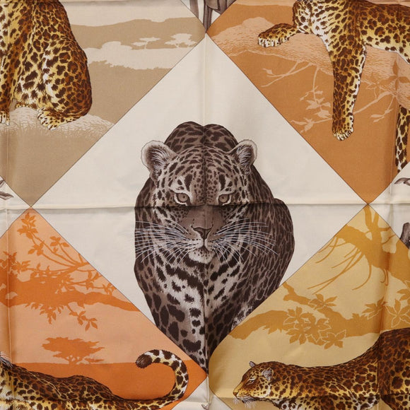 Salvatore Ferragamo Leopard Scarf Silk Beige Auth am13219V