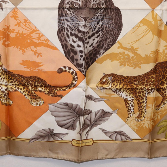 Salvatore Ferragamo Leopard Scarf Silk Beige Auth am13219V