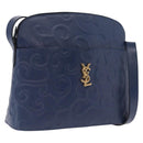 Saint Laurent YSL logo All Over Pattern Bag Leather Navy Gold Auth am13224V-1