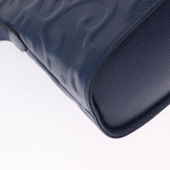 Saint Laurent YSL logo All Over Pattern Bag Leather Navy Gold Auth am13224V