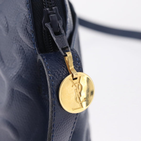 Saint Laurent YSL logo All Over Pattern Bag Leather Navy Gold Auth am13224V
