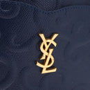 Saint Laurent YSL logo All Over Pattern Bag Leather Navy Gold Auth am13224V-17