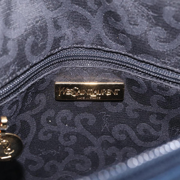 Saint Laurent YSL logo All Over Pattern Bag Leather Navy Gold Auth am13224V