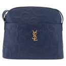 Saint Laurent YSL logo All Over Pattern Bag Leather Navy Gold Auth am13224V-2