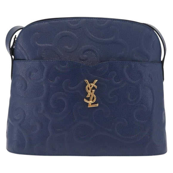 Saint Laurent YSL logo All Over Pattern Bag Leather Navy Gold Auth am13224V
