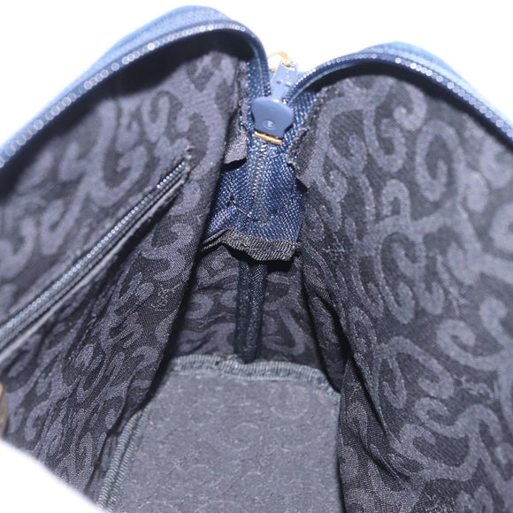 Saint Laurent YSL logo All Over Pattern Bag Leather Navy Gold Auth am13224V