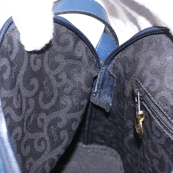 Saint Laurent YSL logo All Over Pattern Bag Leather Navy Gold Auth am13224V