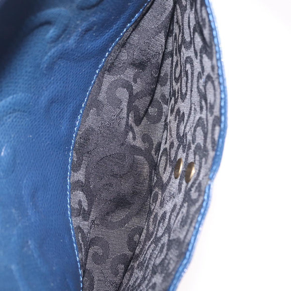 Saint Laurent YSL logo All Over Pattern Bag Leather Navy Gold Auth am13224V