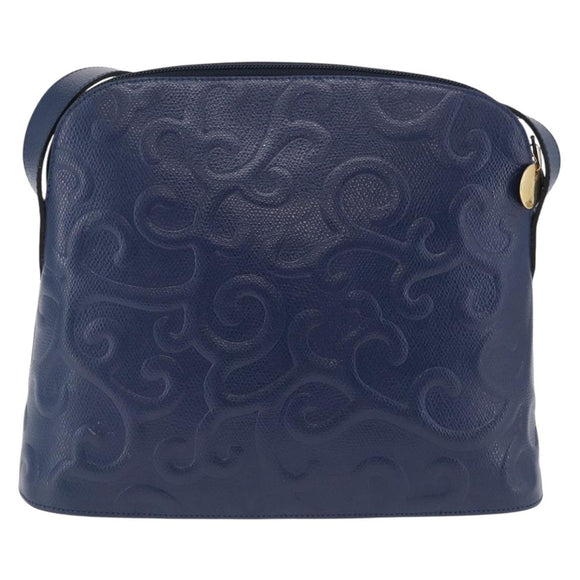Saint Laurent YSL logo All Over Pattern Bag Leather Navy Gold Auth am13224V