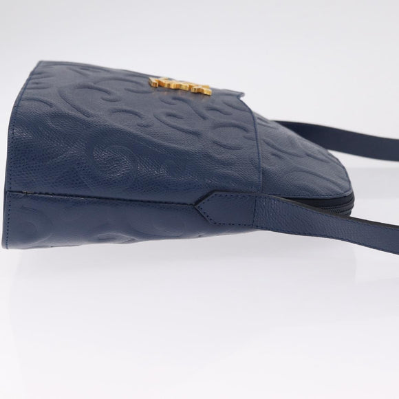 Saint Laurent YSL logo All Over Pattern Bag Leather Navy Gold Auth am13224V