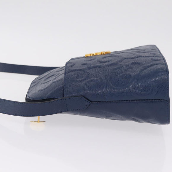 Saint Laurent YSL logo All Over Pattern Bag Leather Navy Gold Auth am13224V