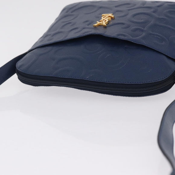 Saint Laurent YSL logo All Over Pattern Bag Leather Navy Gold Auth am13224V
