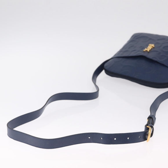 Saint Laurent YSL logo All Over Pattern Bag Leather Navy Gold Auth am13224V