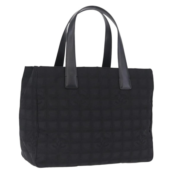 CHANEL New Travel Line MM Tote Bag Nylon Black Gold CC Auth am13230V