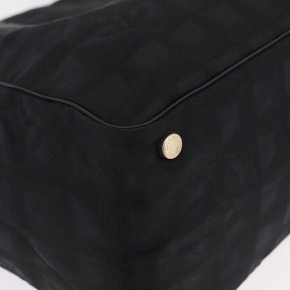 CHANEL New Travel Line MM Tote Bag Nylon Black Gold CC Auth am13230V
