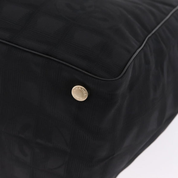 CHANEL New Travel Line MM Tote Bag Nylon Black Gold CC Auth am13230V