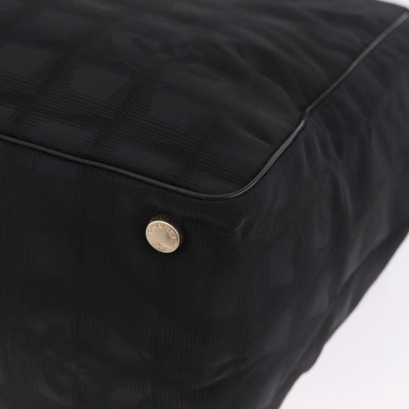 CHANEL New Travel Line MM Tote Bag Nylon Black Gold CC Auth am13230V