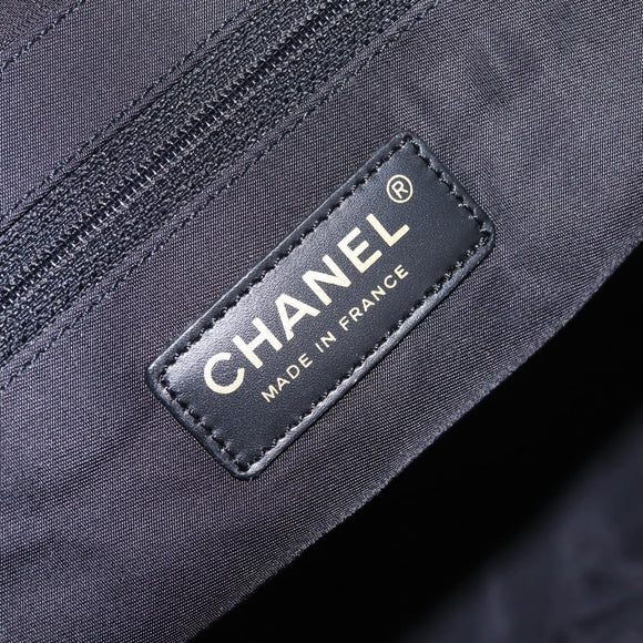 CHANEL New Travel Line MM Tote Bag Nylon Black Gold CC Auth am13230V