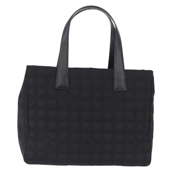CHANEL New Travel Line MM Tote Bag Nylon Black Gold CC Auth am13230V