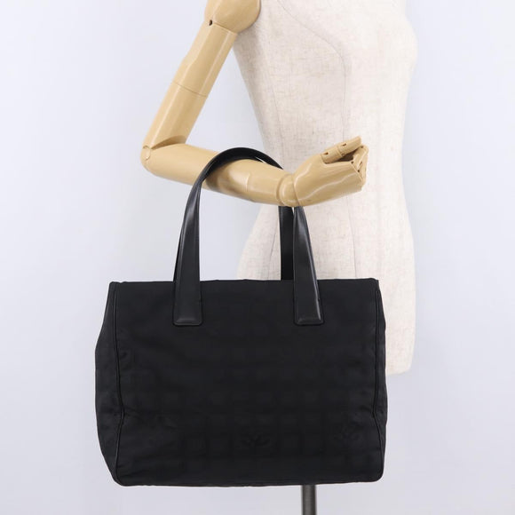 CHANEL New Travel Line MM Tote Bag Nylon Black Gold CC Auth am13230V