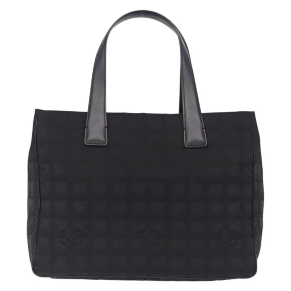 CHANEL New Travel Line MM Tote Bag Nylon Black Gold CC Auth am13230V