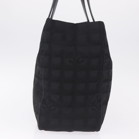 CHANEL New Travel Line MM Tote Bag Nylon Black Gold CC Auth am13230V