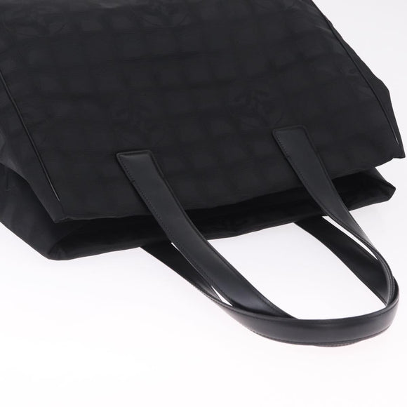 CHANEL New Travel Line MM Tote Bag Nylon Black Gold CC Auth am13230V