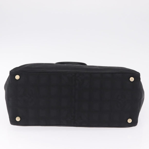 CHANEL New Travel Line MM Tote Bag Nylon Black Gold CC Auth am13230V