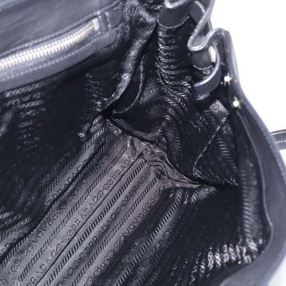PRADA Shoulder Bag Leather Black Silver Auth am13232V