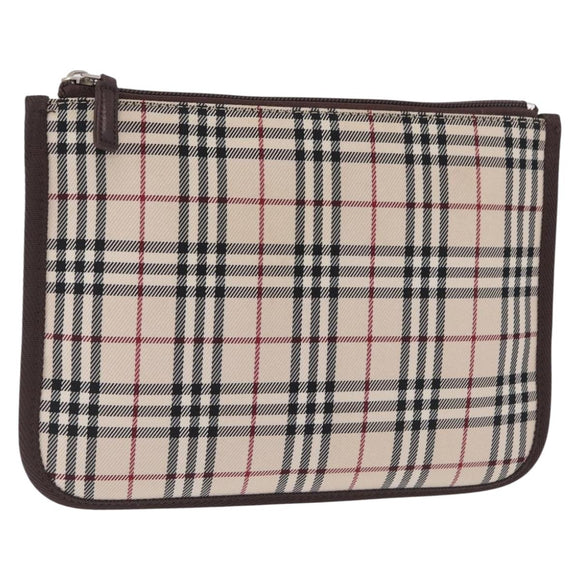 BURBERRY Nova Check Clutch Bag Canvas Beige Silver Auth am13236A