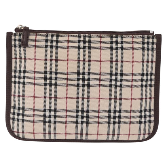 BURBERRY Nova Check Clutch Bag Canvas Beige Silver Auth am13236A