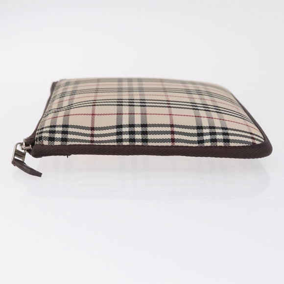 BURBERRY Nova Check Clutch Bag Canvas Beige Silver Auth am13236A