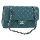 CHANEL Matelasse 23 Double Flap Chain Bag Caviar Skin Green CC Auth am13250SM-1