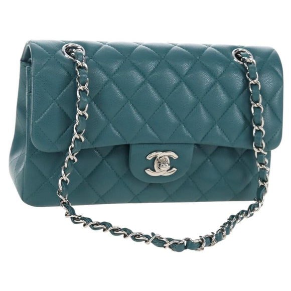 CHANEL Matelasse 23 Double Flap Chain Bag Caviar Skin Green CC Auth am13250SM
