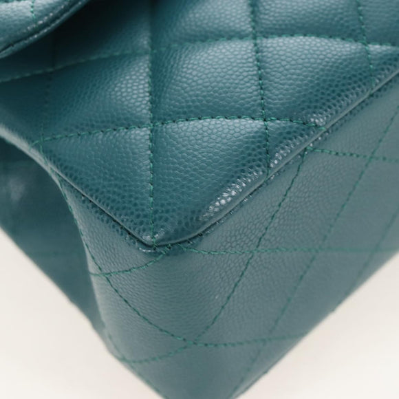 CHANEL Matelasse 23 Double Flap Chain Bag Caviar Skin Green CC Auth am13250SM