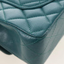 CHANEL Matelasse 23 Double Flap Chain Bag Caviar Skin Green CC Auth am13250SM-12