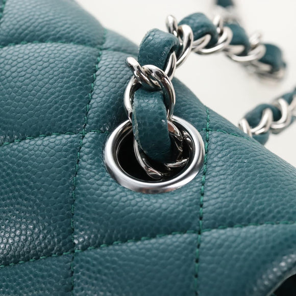 CHANEL Matelasse 23 Double Flap Chain Bag Caviar Skin Green CC Auth am13250SM